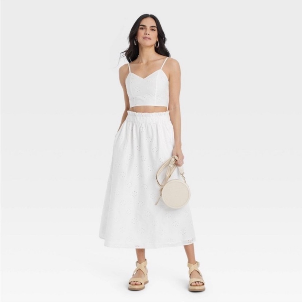 NWT Universal Thread White Eyelet Crop Top & Midi Skirt Set XXL